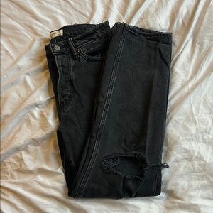 Abercrombie & Fitch Women's Washed Black Distressed Dad Jeans